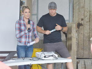 Gina and Dan Duncan speaking at a field day in Wellsford.