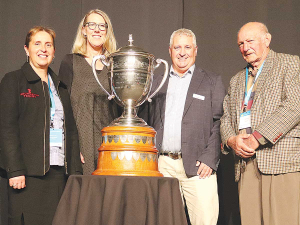 From left, Nukuhia Hadfield, chair of the Ahuwhenua Trust, NZIPM chief executive Jo Finer, NZIPIM president, Rob Macnab and local Maori leader, Leigh Bason at the launch.