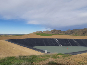  A recently constructed dam, to supply water to a vineyard in Marlborough, in the process of being filled. Photo Simcox Construction.
