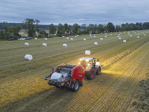 The Kverneland Group&#039;s round baler ranges for 2025 has upgraded automation including the ability to wrap bales with film rather than net.