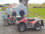Gordon (front) and Duncan McIntrye with their omnipresent Suzuki quads.