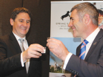 Spring Sheep chief Scottie Chapman and Primary Industries Minister Nathan Guy toast the new sheep milk PGP project.