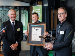 MRC trustees Ivan Sutherland and Edwin Pitts present the award to Rob Agnew. Photo Richard Briggs