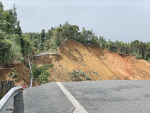 A section of damaged 25A highway after Cyclone Gabrielle hit parts of the North Island in February last year. Photo Credit: NZTA.
