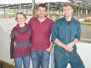 Rene and Verena Burri with farm worker Mitchell Van Dam (right).