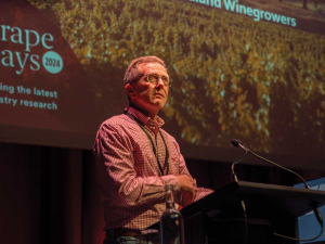 New Zealand Winegrowers Chief Executive Philip Gregan offers vintage data at Grape Days in Marlborough.