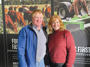 Ambassador for Ireland to NZ Jane Connolly at the 2023 Fieldays Enterprise Ireland stand with John Concannon of JFC Agri Ltd.