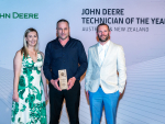 From left, Stephanie Gersekowski, director aftermarket &amp; customer support, John Deere; Bryce Dickson and John Pervan, director, product support, Brandt ANZ.