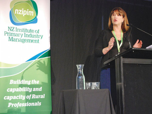Christine Pitt, of Meat &amp; Livestock Australia, speaks at the New Zealand Institute or Primary Industry Management conference at Lincoln.