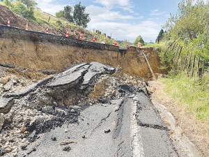 Damage to a road post-Cyclone Gabrielle.