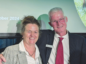 Retiring DairyNZ chair Jim van der Poel and chair-elect Tracy Brown at the AGM last week.