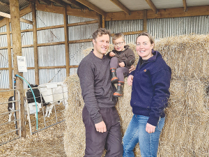 Stratford couple Blair and Nicola Childs, pictured with son Oakley, bought their first farm in 2019.