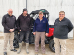 From left, Ruralco on farm sales manager, Andrew Mitchell, Mark Thomas, Graham Thomas (both of Grajan Farms) and Ruralco Ashburton store manager, Bill Cabout, with the new Honda Pioneer 520.