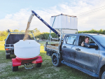 The Smart Stakkas converts into a feed out trailer, with an unloading auger that could be operated from the vehicle, side by side or quad bike.