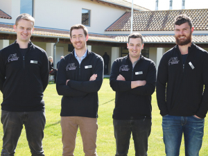 The Young Winemaker finalists, from left; Jordan Hogg – Marlborough, Alex Roper – Hawke’s Bay, Matt Fox – Marlborough, Tom Hindmarsh – Wairarapa.