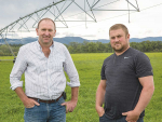 Waimakariri Irrigation’s Paul Reese (left) with Eyrewell farmer Scott Evans.