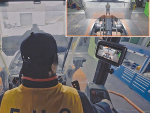 The Doosan system allows operators to "see" blind spots ahead of the bucket, with the view displayed on the in-cab monitor.