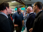 Prime Minister Christopher Luxon meets with local Mid Canterbury farmer, Jason Keeley at Ruralco’s 30th anniversary Instore Days in Ashburton. From left, Ruralco’s On-Farm Sales Manager, Lester Chambers; Mike Cox from Nufarm; Jason Keeley, Prime Minister Christopher Luxon, and Ruralco CEO, Tony Aitken.