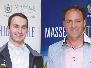 Massey’s top ag student William Robertson with Richard Greaves, Farm Source.