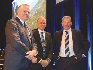 Fonterra chairman John Monaghan (right), former director Simon Israel (centre) and director Peter McBride at the co-op’s AGM.