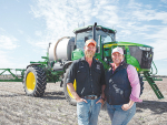 Jake and Felicity Hamilton say investing in a John Deere 616R self-propelled sprayer has been ‘hugely beneficial’ to their dryland cropping business.