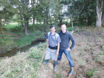 NKONWM chair Hona Edwards and dairy farmer Shayne O’Shea during the planting on O’Shea’s dairy farm.