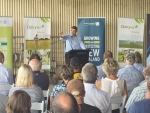 Nathan Guy addresses farmers at the launch last week in Morrinsville.