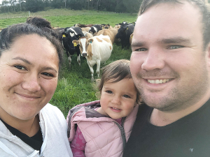 Northland sharemilker Guy Bakewell (right), wife Jaye and daughter Darnell-Jaye on the farm.