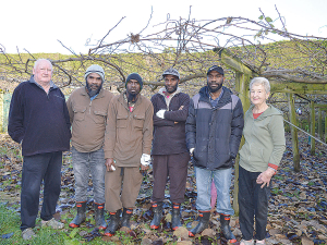 Graham and Mavis Dyer with Vanuatu workers, from left Ramo Mele, Kim Vuti Mele, Malkam Apu Mele and Eddy Mele.