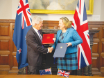 New Zealand Trade and Export Minister Damien O&#039;Connor with then-UK Secretary of State for International Trade Anne-Marie Trevelyan at the signing of the free trade deal in 2022.