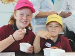 Ramarama Primary students Ella Grayson (left) and Holly Carterton judge the Kids Choice ice cream category.