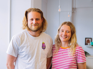 Wonky Box co-founders Angus Simms and Katie Jackson.