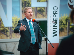 National MP Todd McClay officially opening the inaugural Aotearoa WinePro conference in Blenheim. Photo Richard Briggs