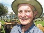 The late Colin Holmes at a once-a-day milking field day.