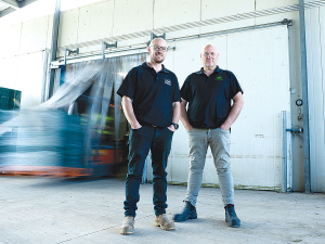 Farmer Cam Lewis (left) and DTS regional manager Aaron Evans.