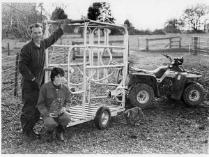 Wilco and Waverley Klein Ovink with the first Wrangler and Fieldays Innovation Award, June 1995.