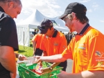 Hamish Gates (R) in action during the horti-sports section of the 2015 Young Vegetable Grower of the Year Contest.