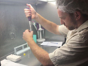 Simon Walton working in the Australian lab. Photo: 7 News