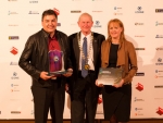 The owners of small business award winner COBi Digital Productions Ltd, Wayne and Lavinia Cook with Mayor Kevin Coe (centre).
