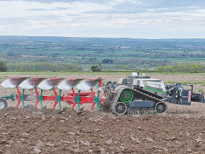 The 24-hour autonomous ploughing challenge involved a driverless AgBot 5.115T2 pulling a fivefurrow Kverneland plough.