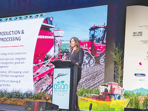 Charlotte Connoley, president of the New Zealand Grain and Seed Trade Association, speaks at the opening of the Asian Seed Congress in Christchurch - the first time it has been held in New Zealand. Photo Credit: Nigel Malthus