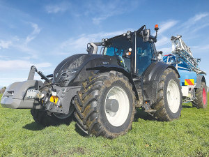 One of the two Valtra tractors equipped with trailed sprayers, owned by the Butlers&#039; spray contracting business.
