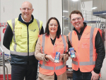 Miraka's Grant Jackson (left), Feed Out donor Hularau Farm's Lisa Kearins, and Feed Out's Wayne Langford celebrate the first production of milk, destined for Taupo district foodbanks.