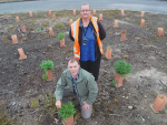 NZDF land management officer Shona Sam with consultant Stephen Brailsford in a recently planted reforestation plot at Burnham Military Camp. Photo: Rural News Group.