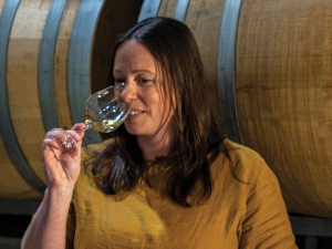 Kate Curd at Selaks’ Hawke’s Bay winery. Photo Credit: Richard Brimer