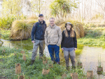 WIL biodiversity project lead Dan Cameron, director Tim Wells and Waimakariri District Council ecologist Kate Steel at the Bennetts Stream ecological restoration site.