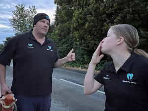 Mikayla Hickey blows her dad Colin a kiss goodbye as he sets off on his hitch hike from Auckland to Christchurch