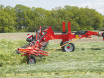 Kuhn’s new gyrotedders have the capacity to ted up to 15ha per hour.