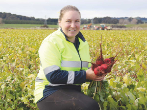 Amy Mott with a special variety of beetroot called Chioggia.