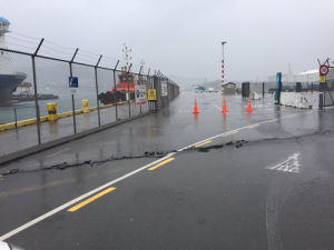 Wellington port damage. Photo: @abe_leach on Twitter.